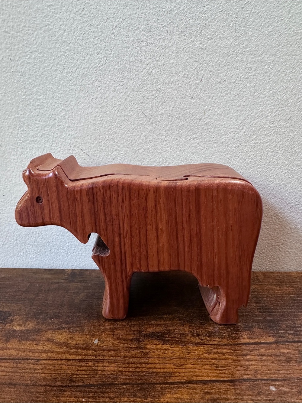 Vintage Handmade Wooden Cow Puzzle Box Secret Stash Trinket Case Farmhouse Decor